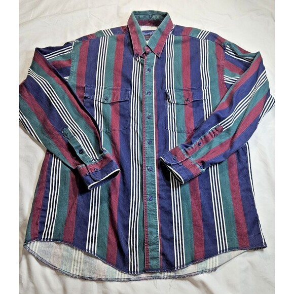 Vintage WRANGLER Cowboy Cut USA Striped XLTails Western Single Needle Shirt 16.5 - Picture 1 of 9